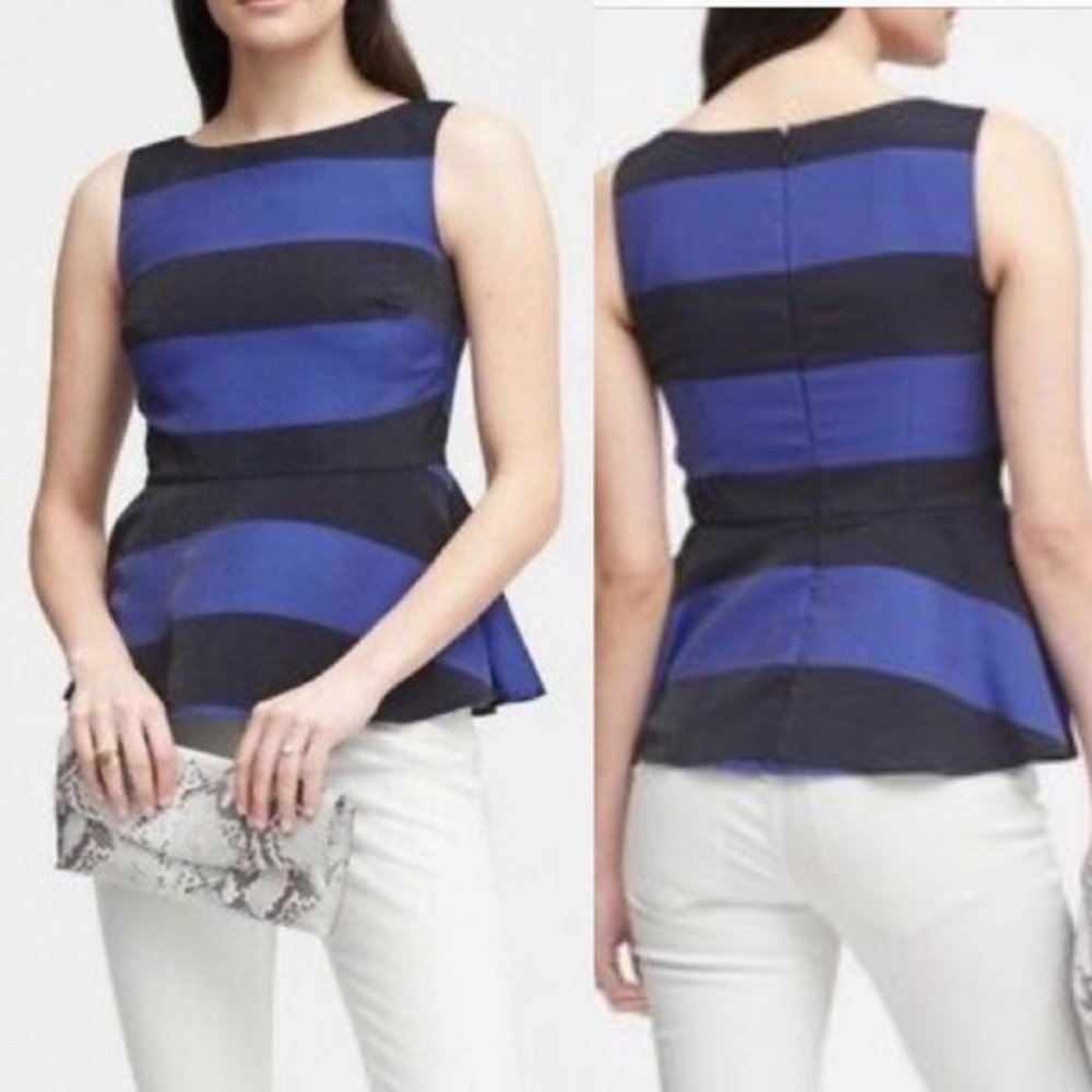 Banana Republic Sz 6 Striped Blouse Peplum Top
